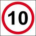 In the photo, a busy industrial road is lined with durable 10mph traffic signs made of 1.2mm recyclable PP material. The signs measure 400 x 400mm and blend seamlessly into the surrounding environment. The bright, bold letters catch the eye, effectively communicating the speed limit to drivers.