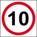 10MPH Speed Limit Sign (400 x 400mm). Manufactured from strong rigid PVC and is non-adhesive; 0.8mm thick. 13920