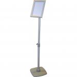 A sleek and modern floor standing display unit, featuring a silver A4 menu frame stand, perfect for showcasing important information or special offers. The Spectrum Industrial design adds a touch of sophistication to any space.