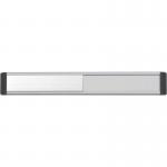 This photo features a silver anodised Spectrum Industrial Room Signs Door Slider System with black end caps and text. The sign measures 220mm x 30mm.