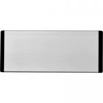 This photograph features a sleek and modern Spectrum Industrial Room Signs Door Slider System. It includes a silver anodised header panel with black end caps and text, measuring 320mm x 120mm.