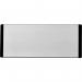 This photograph features a sleek and modern Spectrum Industrial Room Signs Door Slider System. It includes a silver anodised header panel with black end caps and text, measuring 320mm x 120mm.