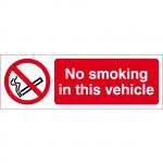 Self-adhesive vinyl No Smoking In This Vehicle sign (150 x 50mm). Easy to use; simply peel off the backing and apply to a clean dry surface.