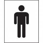 This photo showcases a self-adhesive vinyl male symbol sign for industrial washrooms. The sleek design of the sign features a 125mm x 200mm size, making it easily visible and legible. The black and white colors add a modern touch to any restroom.