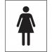 A white rectangular sign made of 1.2mm recyclable PP material, measuring 125 x 200mm. The sign features the female symbol in black and has Washroom written in black font at the bottom. Suitable for industrial use, this sign is durable and high quality.
