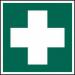 In this photograph, a vibrant Spectrum Industrial First Aid Sign is shown. The sign features the universally recognizable First Aid Symbol and is made of self-adhesive vinyl. Measuring at a compact 100mm x 100mm, this sign is perfect for any industrial setting.