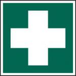 Self-Adhesive Vinyl First Aid Symbol sign (100 x 100mm). Easy to use and fix.