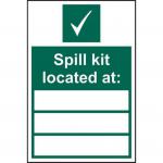 This image shows a Spectrum Industrial Safety Signs Spill kit located at 1.2mm Recyclable PP (200 x 300mm) 14330. The bright yellow kit is clearly labeled and features various spill cleaning tools and equipment. It is placed on a flat surface and ready to be used in case of any spills. The kit is compact and easy to store.