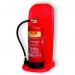 The photograph shows the sleek and modern design of the Sentura Group Fire Extinguishers Fire Extinguisher Stand - Single 14370. The stand holds a red fire extinguisher with a clear label and safety instructions visible. The background is a neutral gray, making the stand the focal point of the image.