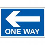 The image shows a Spectrum Industrial Directional Sign with a left-facing arrow, made of 1.2mm recyclable PP material. The sign measures 600 x 450mm and has the number 14589 written on it.