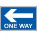 The image shows a Spectrum Industrial Directional Sign with a left-facing arrow, made of 1.2mm recyclable PP material. The sign measures 600 x 450mm and has the number 14589 written on it.
