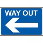 The photo features a Spectrum Industrial Directional Sign with a left arrow, made of 1.2mm recyclable PP material. The sign measures 600 x 450mm and is number 14599. It is designed for guiding individuals towards the correct direction.