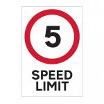 In this photo, you can see a Spectrum Industrial Road and Traffic Sign with a 5mph speed limit, made from 3mm foamed PVC board. The sign is sized at 400mm x 600mm and has a clean, professional appearance. The bright colors and clear lettering make it easy to read, ensuring the safety of drivers and pedestrians on the road.