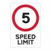 In this photo, you can see a Spectrum Industrial Road and Traffic Sign with a 5mph speed limit, made from 3mm foamed PVC board. The sign is sized at 400mm x 600mm and has a clean, professional appearance. The bright colors and clear lettering make it easy to read, ensuring the safety of drivers and pedestrians on the road.