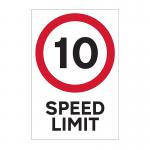 In the photograph, we can see a Spectrum Industrial road with yellow traffic signs, including a 10mph speed limit sign. The sign is mounted on a 3mm foamed PVC board, measuring 400mm x 600mm. The road appears to be clean and well-maintained, with cars and other vehicles passing by. The overall atmosphere seems calm and orderly.