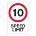 In the photograph, we can see a Spectrum Industrial road with yellow traffic signs, including a 10mph speed limit sign. The sign is mounted on a 3mm foamed PVC board, measuring 400mm x 600mm. The road appears to be clean and well-maintained, with cars and other vehicles passing by. The overall atmosphere seems calm and orderly.