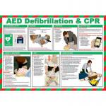 Safety Poster - AED Defibrillation & CPR (590 x 420mm) made from laminated paper. 