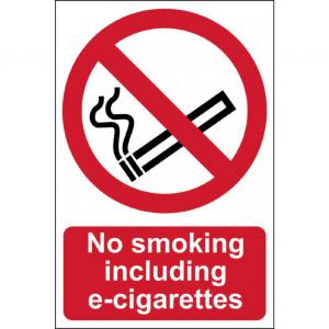 No smoking including e-cigarettes 1.2mm Recyclable PP 148 x 210mm