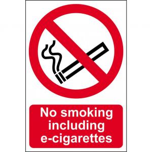 No Smoking Including E-cigarettes Sign, Self-Adhesive Vinyl 200mm x