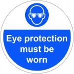 Eye Protection Must Be Worn Floor Graphic adheres to most smooth clean flat surfaces and provides a durable long lasting safety message. 400mm dia.