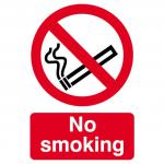The photograph captures a Spectrum Industrial No Smoking Sign made of Self Adhesive Vinyl, measuring 148mm by 210mm. The bold and clear design features the No Smoking symbol in red and black, making it easily noticeable and effective in enforcing a smoke-free environment.