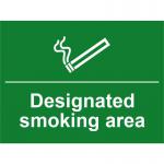 Designated Smoking Area sign (400 x 300mm). Manufactured from strong rigid PVC and is non-adhesive; 0.8mm thick.