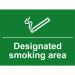 Designated Smoking Area sign (400 x 300mm). Manufactured from strong rigid PVC and is non-adhesive; 0.8mm thick. 14976