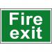 This photograph showcases a Spectrum Industrial Fire Safety Sign, featuring bold Fire exit text on a 1.2mm Recyclable PP material. The sign measures 300 x 200mm and is numbered 1502.