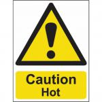 This picture shows Spectrum Industrial caution signs cautioning about hot surfaces. The signs are made of 1.2mm recyclable PP material and measure 300 x 400mm. The caution sign is labeled with the number 15029.