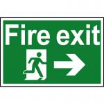 A striking fire safety sign featuring a running man arrow pointing to the right, made of 1.2mm recyclable PP material and measuring 300 x 200mm. Designed by Spectrum Industrial, this sign is an essential for any industrial setting.