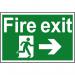 A striking fire safety sign featuring a running man arrow pointing to the right, made of 1.2mm recyclable PP material and measuring 300 x 200mm. Designed by Spectrum Industrial, this sign is an essential for any industrial setting.