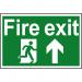 In the image, a bright red fire exit running man with an upwards arrow is featured on a 1.2mm recyclable PP sign that measures 300 x 200mm. The sign is part of Spectrum Industrials fire safety collection and serves as a clear and essential indicator for emergency exits.