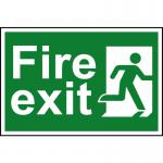 In this image, we see a fire exit man running to the right on a Spectrum Industrial Fire Safety Sign. The sign is made from recyclable PP material, measuring 300 x 200mm. Its bold red and white colors make it easily recognizable and its 1.2mm thickness ensures durability. Perfect for any workplace or building to ensure proper fire safety protocols are displayed.