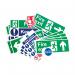 This photo features a pack of Spectrum Industrial fire safety signs, made of non-adhesive 1mm rigid PVC board. The signs are medium-sized and include a variety of important fire safety symbols and warnings.