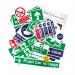 The picture features a set of Industrial Health and Safety Signs and a Health and Safety Poster Pack from Spectrum. The signs and posters are made of 1mm rigid PVC board with no adhesive. The vibrant colors and clear graphics promote workplace safety and compliance.