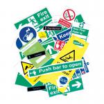 In this photo, a pack of Spectrum Industrial Health and Safety Signs featuring self adhesive vinyl can be seen. The pack includes various health and safety signage, with clear and bold graphics and text. These signs are designed to ensure the well-being of individuals in workplace environments.