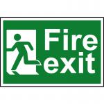 In the photo, a man is running to the left on a fire exit sign from Spectrum Industrial. The sign is made of 1.2mm recyclable PP and measures 300 x 200mm. Bold colors and clear text make it easily recognizable in case of an emergency.