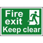 Self adhesive semi-rigid PVC Fire Exit Keep Clear sign (300 x 200mm). Easy to fix; simply peel off the backing and apply to a clean dry surface.