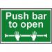 The photograph captures a bright and eye-catching Spectrum Industrial Fire Safety Sign, measuring 300 x 200mm. Made from 1.2mm recyclable PP, it features a clear push bar design and boldly displays the message Push bar to open. Perfect for any industrial setting.