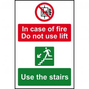 Self adhesive semi-rigid PVC In Case Of Fire Do Not Use The LiftUse