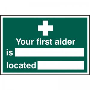 Your first aider is Located - 1.2mm Recyclable PP 300 x 200mm 1551
