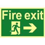 Fire Exit Sign with running man and arrow right (300 x 200mm). Made from 1.3mm rigid photoluminescent board (PHO) and is self adhesive.
