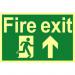 Fire Exit Sign with running man and arrow up (300 x 200mm). Made from 1.3mm rigid photoluminescent board (PHO) and is self adhesive. 1582