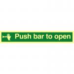 Push Bar To Open sign (450 x 100mm). Made from 1.3mm rigid photoluminescent board (PHO) and is self adhesive.