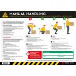The photograph shows a Spectrum Industrial Health and Safety Sign featuring a Safe Manual Handling Safety Poster. The sign is made of 300mic PVC with an anti-scuff face and measures 594mm x 420mm. It is designed to promote safe manual handling practices in the workplace. The sign features clear and bold graphics, making it easily noticeable. The colors are vibrant and eye-catching, making it an effective tool for safety awareness.