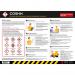 The picture shows a large 594mm x 420mm COSHH safety poster made of 300mic PVC with an anti-scuff face. The poster features various industrial health and safety signs, including caution, warning, and danger symbols, in bright colors against a white background.