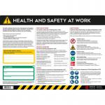 This photo features a Spectrum Industrial Health and Safety sign, measuring 594mm x 420mm, with a 300mic PVC material and anti-scuff face. The sign contains a guide for health and safety at work, reminding employees to follow safety procedures.