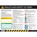 This photo features a Spectrum Industrial Health and Safety sign, measuring 594mm x 420mm, with a 300mic PVC material and anti-scuff face. The sign contains a guide for health and safety at work, reminding employees to follow safety procedures.