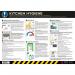 The photo shows a bright and colorful PVC poster with the words Kitchen Hygiene prominently displayed. The poster is part of Spectrum Industrials health and safety signs collection, designed to promote safe practices in the workplace. The background features images of a clean kitchen and various food items.