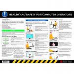 The picture shows a brightly colored PVC poster measuring 594 x 420mm, featuring Spectrum Industrial Health and Safety signs. The poster is designed for computer operators, with clear and easy-to-understand health and safety guidelines displayed. Various symbols and text are visible, providing important safety information and reminders for employees to follow while operating computers.